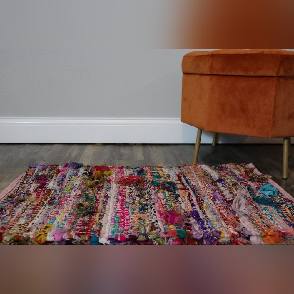 Handwoven Double-Sided Colorful Indian Chindi Rag Rug 21"x35"